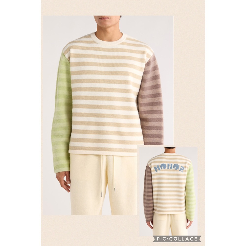 Honor The Gift Striped Colorblock Knit Crewneck Sweater Bone HONOR 3XL‎ Mens NWT